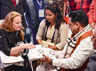 Kshipra Shukla’s hands-on facilitation saw her connecting the CM, foreign delegates, and local stakeholders with textile samples that embodied Uttar Pradesh’s cultural legacy. 